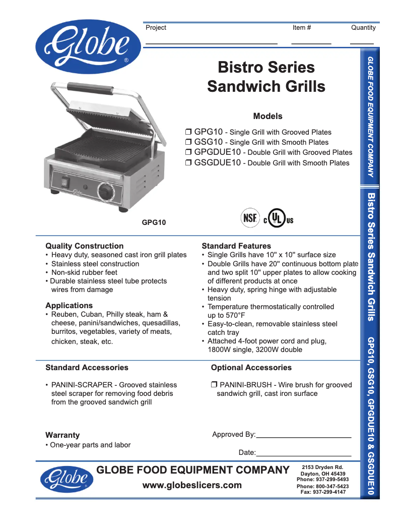 Page n°1 - Manuel d'utilisation et d'entretien Globe GSGDUE10