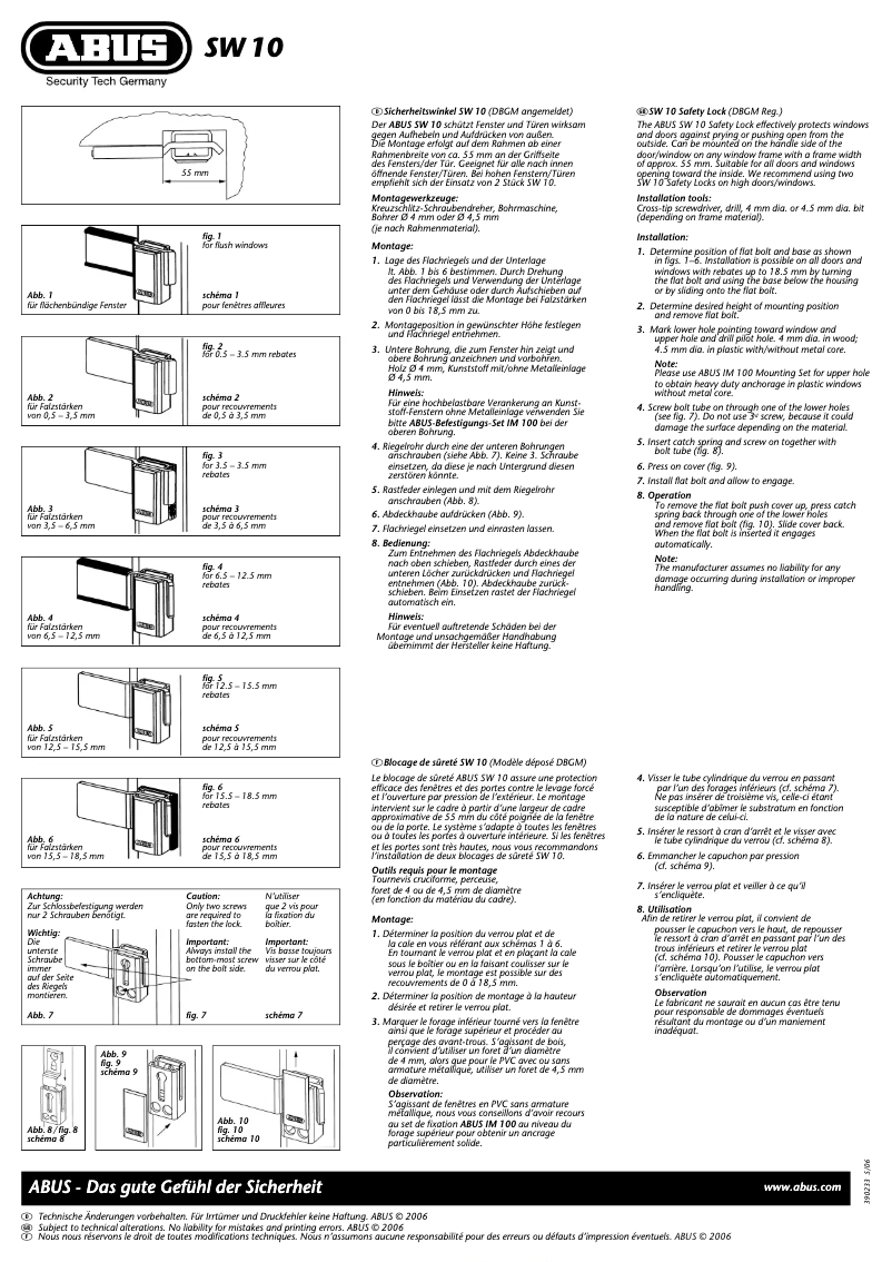 Page 1 de la notice Guide d'installation Abus SW10
