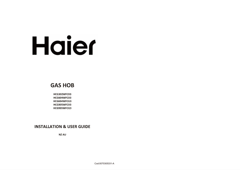 Page 1 de la notice Guide d'installation Haier HCG604WFCG3