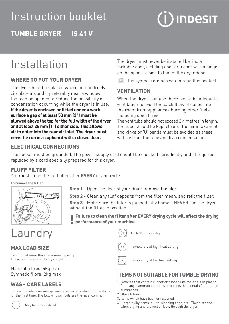 Page 1 de la notice Mode d'emploi Indesit IS 41 V (UK)