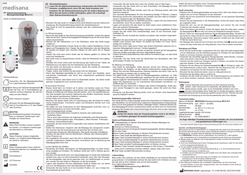 Page n°1 - Manuel utilisateur Medisana MCG 810