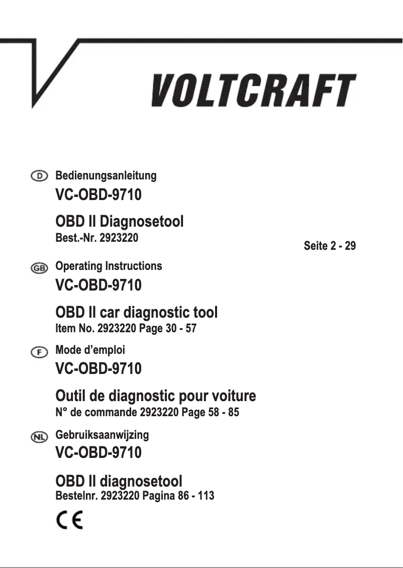Image de la première page du manuel de l'appareil VC-OBD-9710