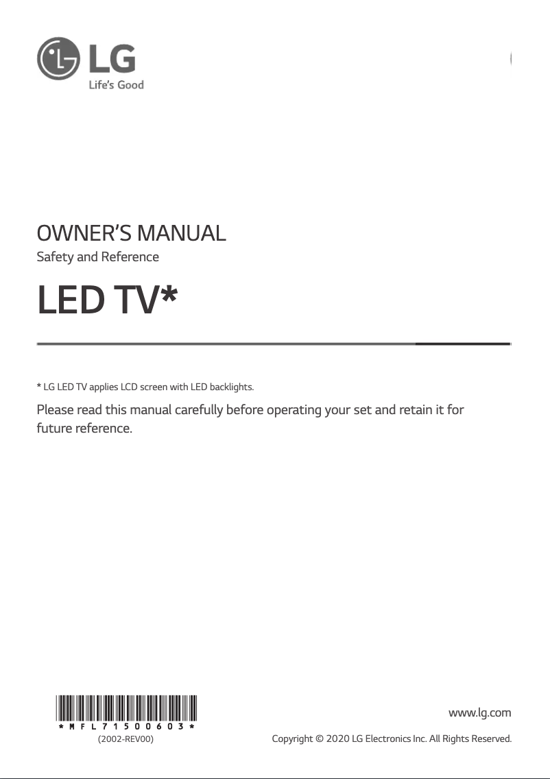 Page 1 de la notice Manuel utilisateur LG 65NANO993NA