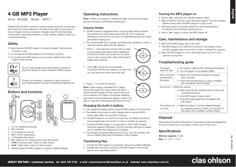 Página 1 del manual Manual de usuario Clas Ohlson MP611