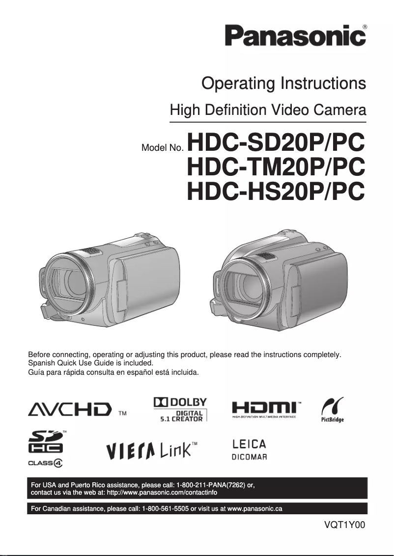 Page n°1 - Manuel utilisateur Panasonic HDC-TM20