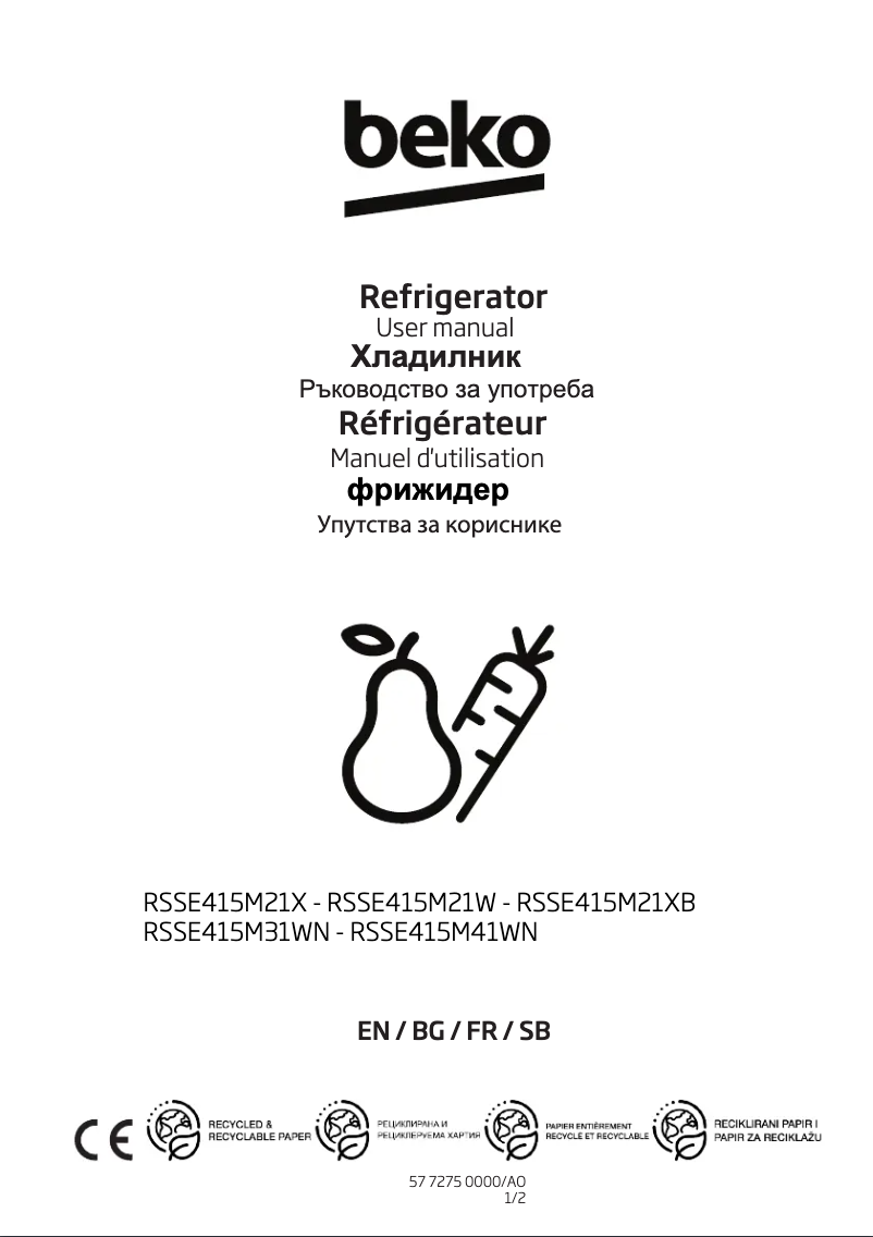 Page 1 de la notice Manuel utilisateur Beko RSSE415M41WN