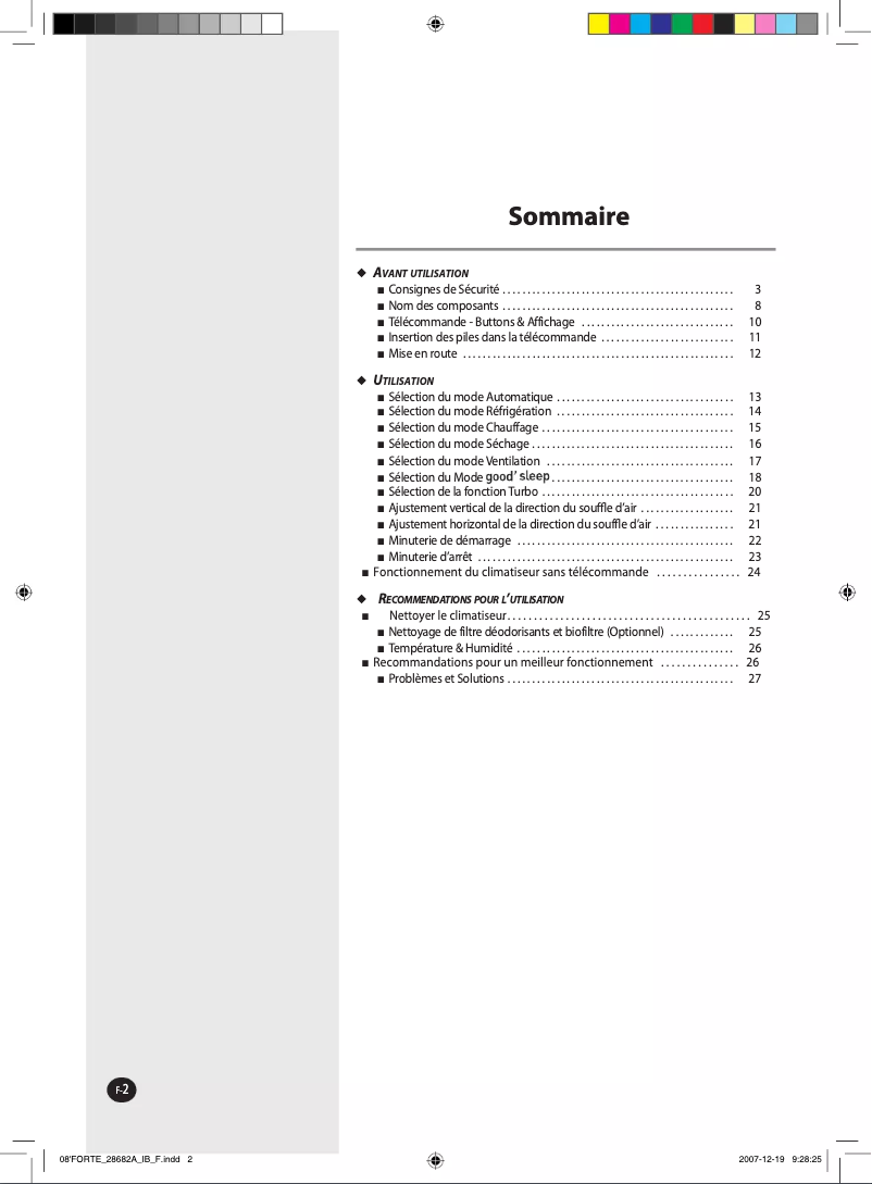 Page 1 de la notice Manuel utilisateur Samsung AQ18NSAN