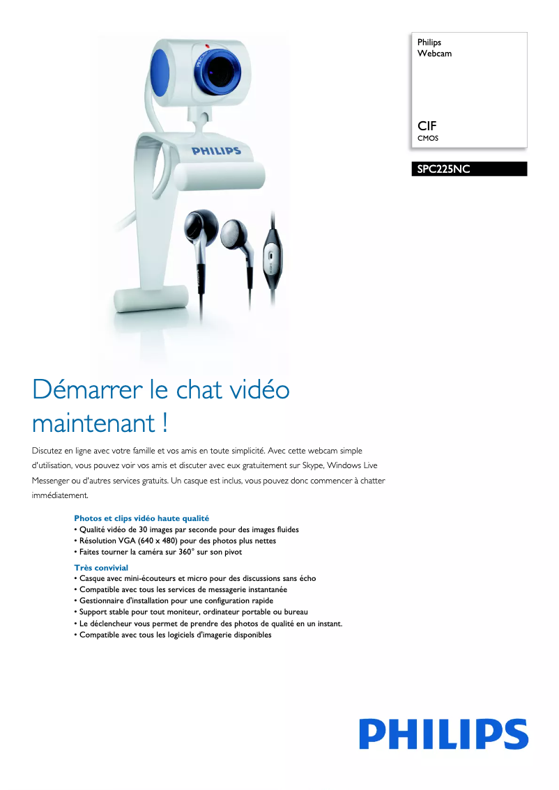 Página 1 del manual Ficha técnica Philips SPC225NC