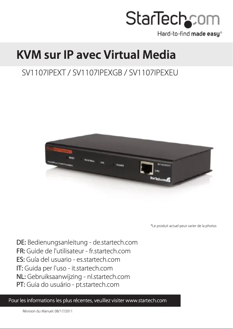 Page 1 de la notice Manuel utilisateur StarTech.com SV1107IPEXT