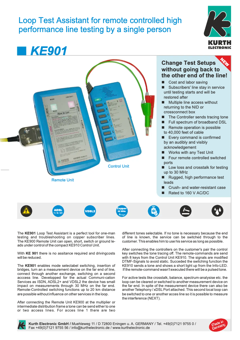 Page 1 de la notice Fiche technique Kurth Electronic KE901