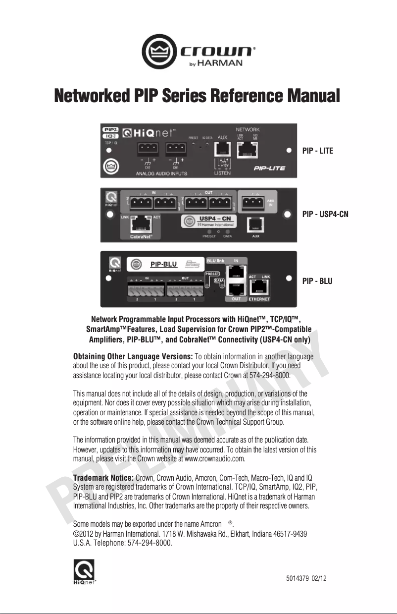 Página 1 del manual Manual de usuario Crown PIP-USP4
