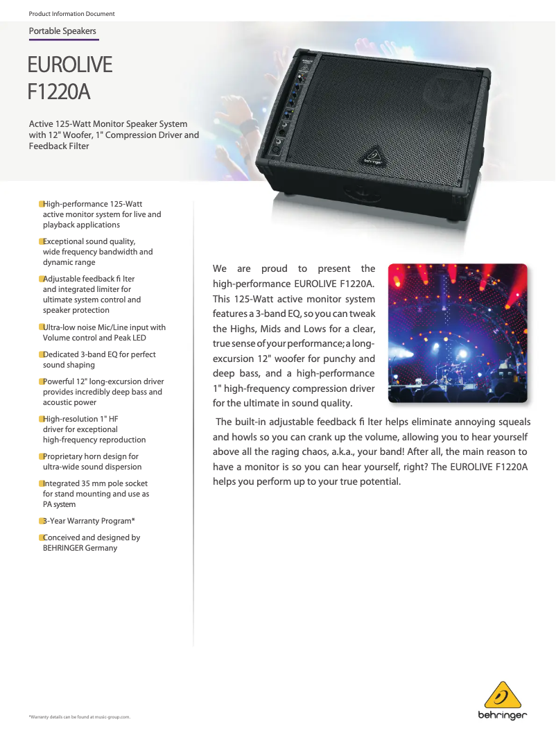 Page n°1 - Fiche technique Behringer Eurolive F1220A