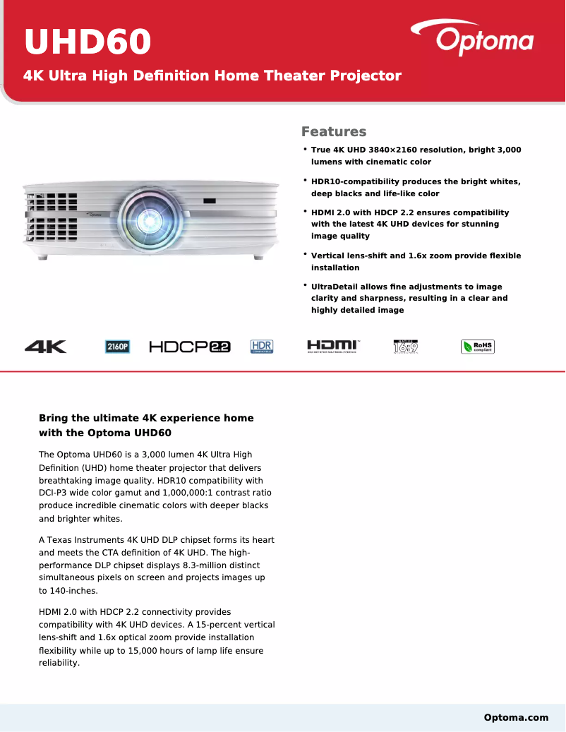 Image de la première page du manuel de l'appareil UHD60