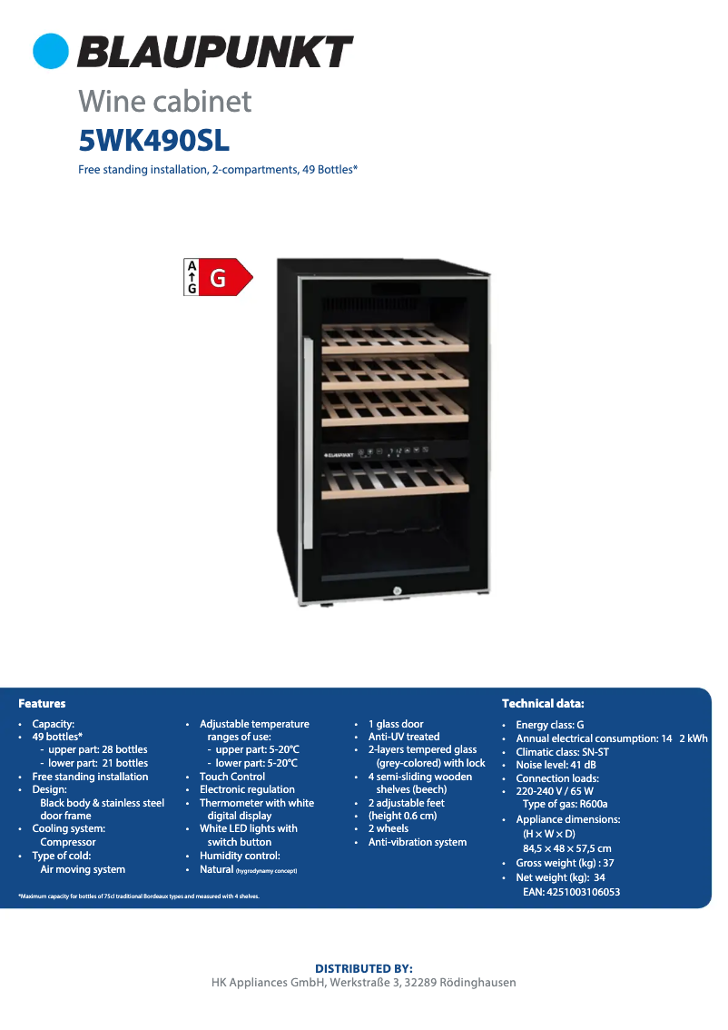 Page n°1 - Manuel utilisateur Blaupunkt 5WK490SL