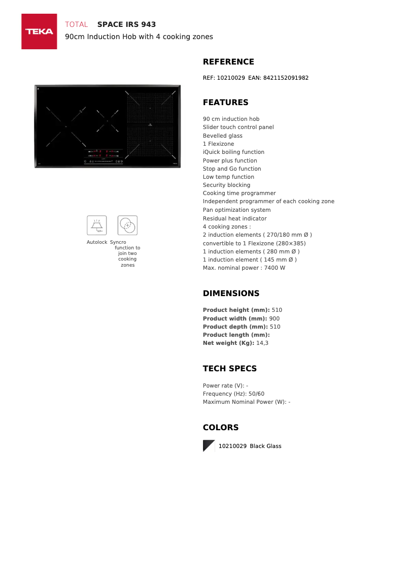 Page n°1 - Fiche technique Teka SPACE IRS 943