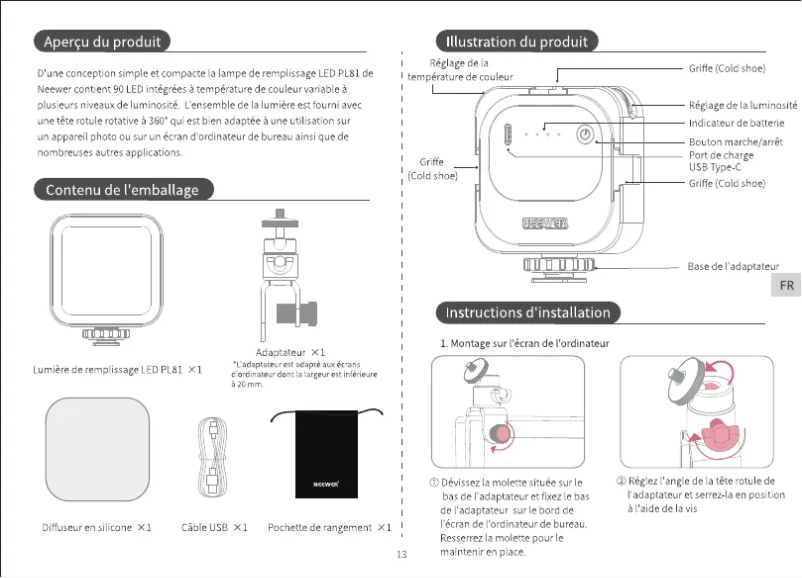 Página 1 del manual Manual de usuario Neewer PL81
