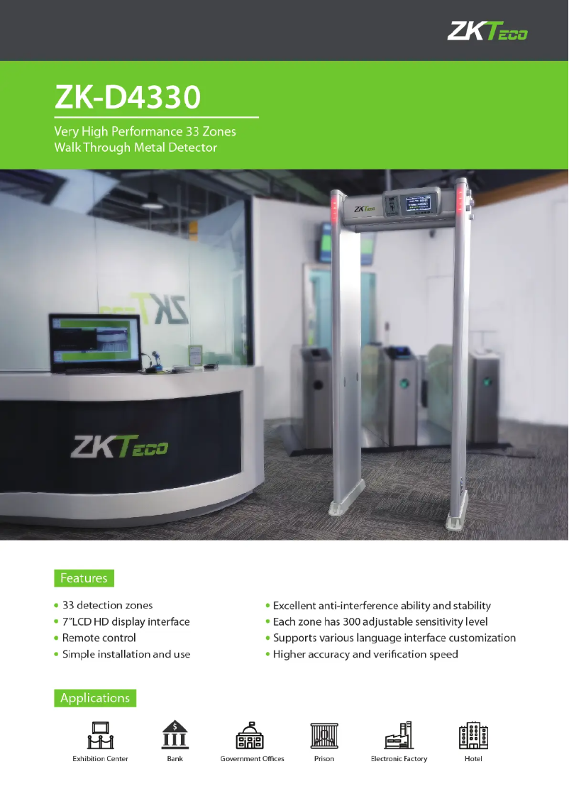 Page n°1 - Fiche technique ZKTeco ZK-D4330