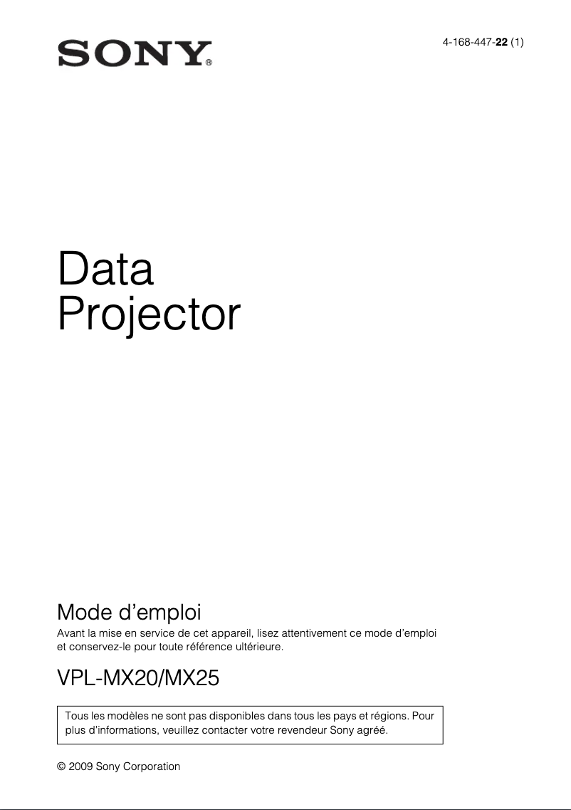 Page 1 de la notice Manuel utilisateur Sony VPL-MX25