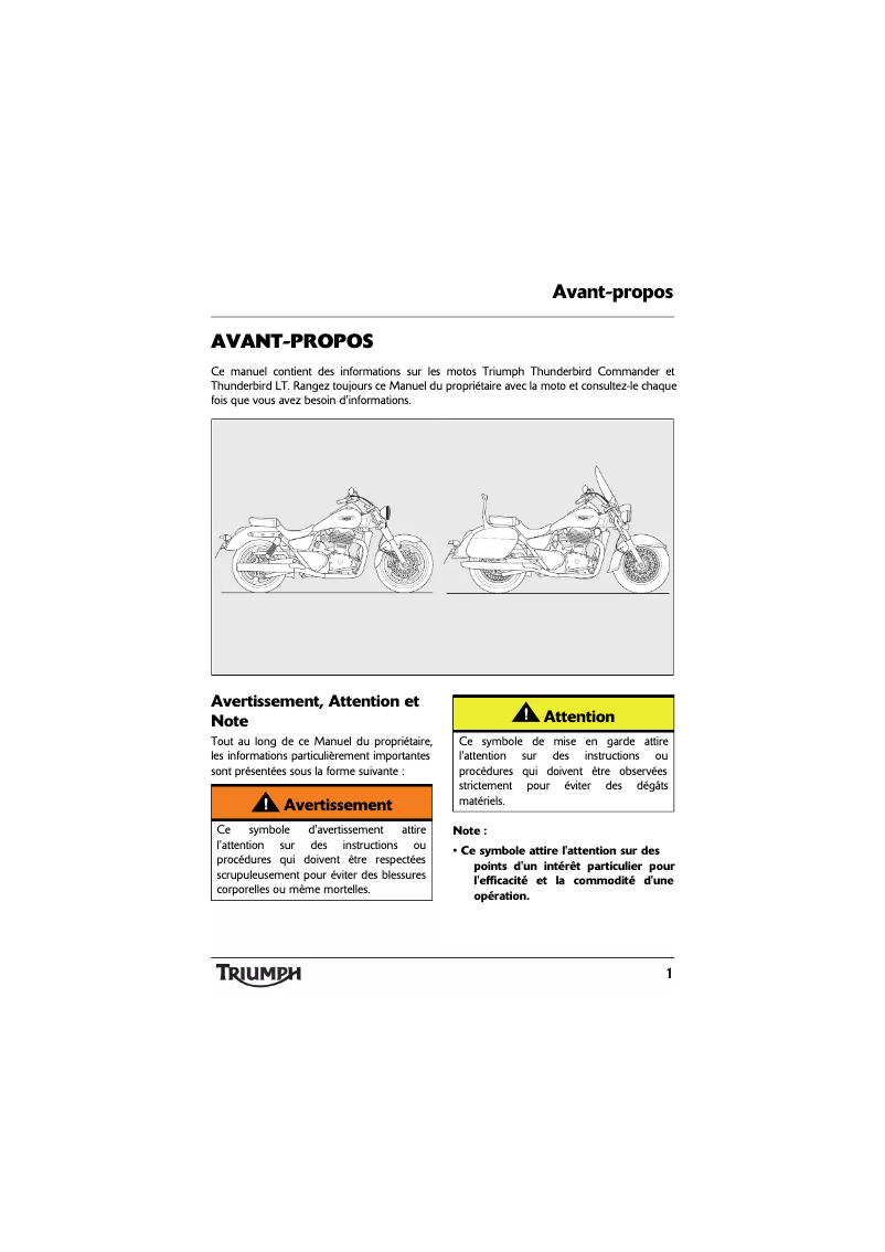 Page 1 de la notice Manuel utilisateur Triumph Thunderbird Commander