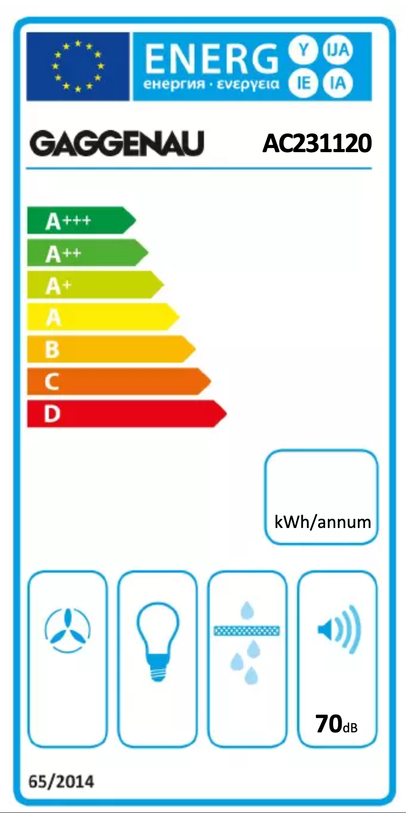 Page 1 de la notice Label énergétique Gaggenau AC231120