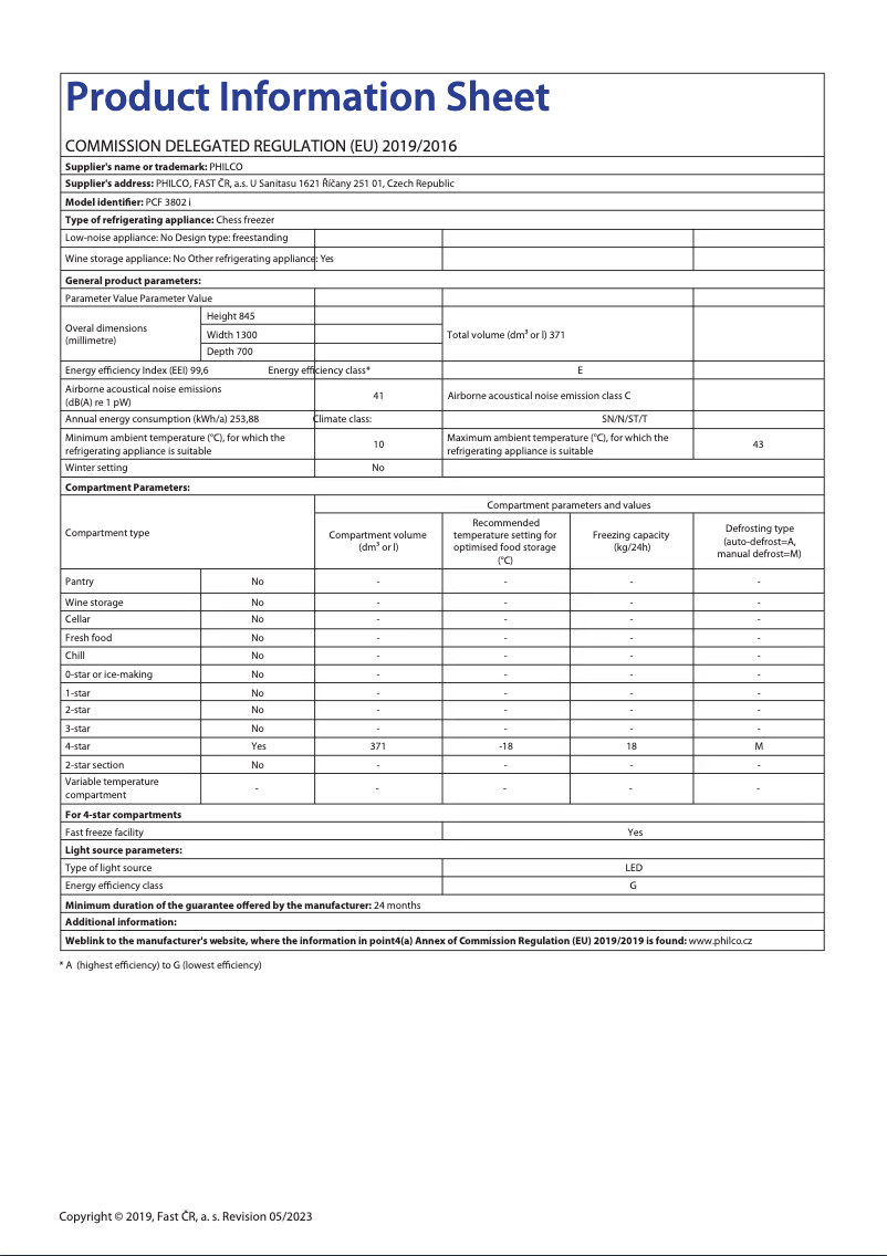 Page n°1 - Fiche technique Philco PCF 3802 i