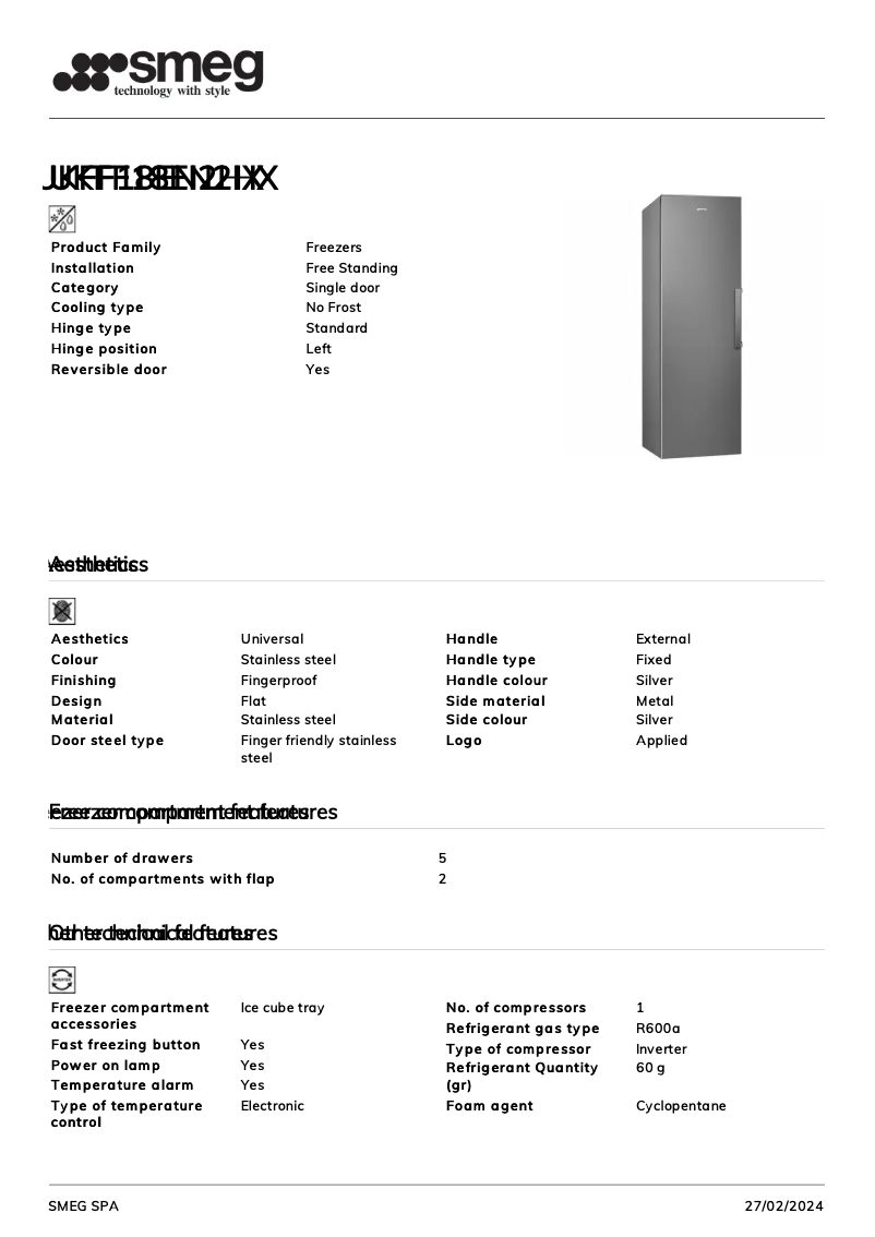 Page n°1 - Fiche technique Smeg UKFF18EN2HX
