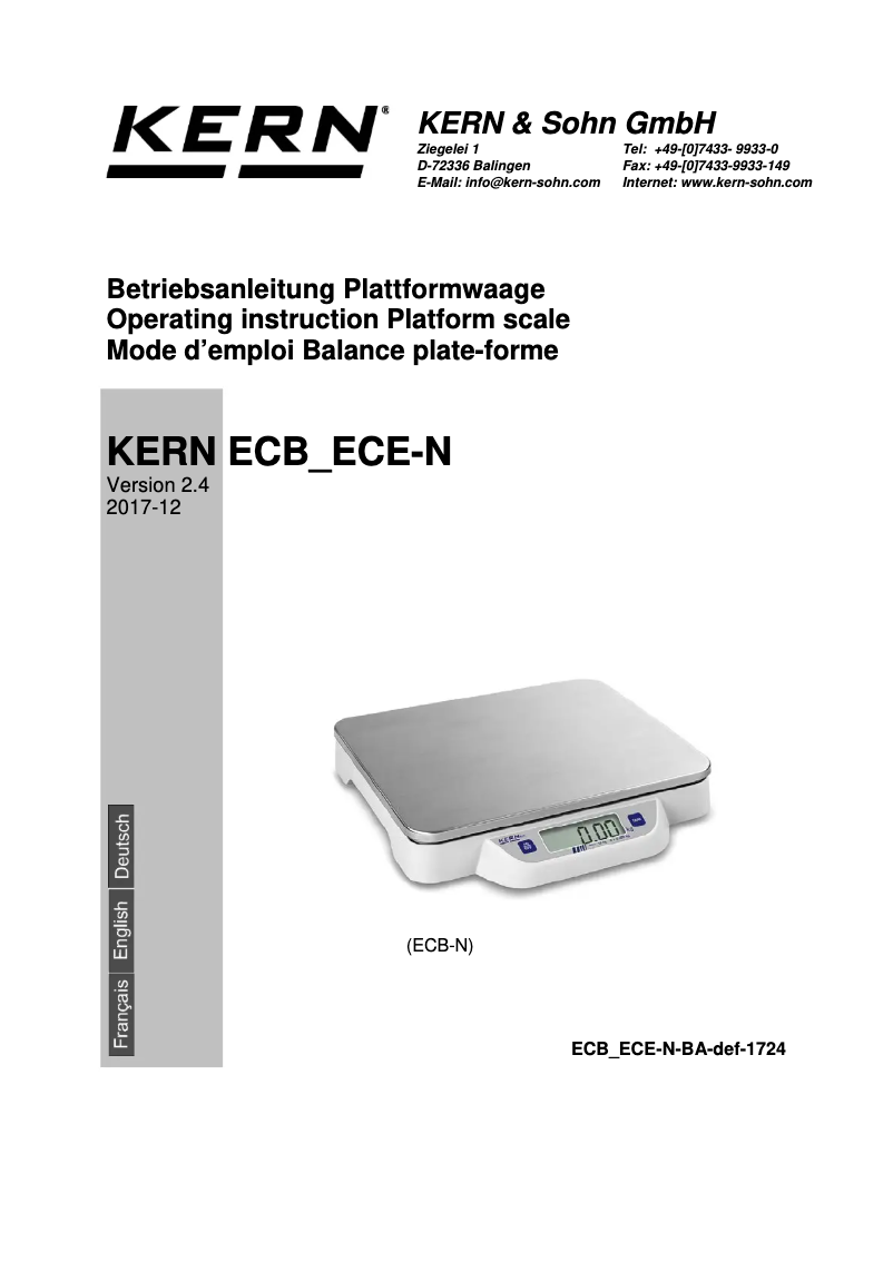 Page n°1 - Manuel utilisateur Kern ECB 50K-2N