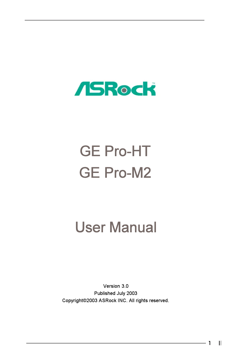 Page 1 de la notice Manuel utilisateur Asrock GE PRO-HT R3.0
