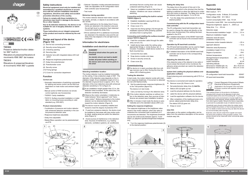 Page 1 de la notice Manuel utilisateur Hager TXD503