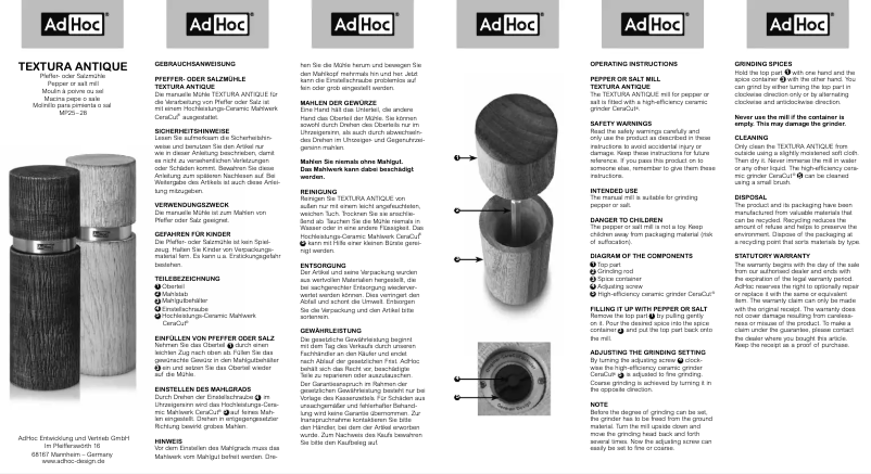 Page 1 de la notice Manuel utilisateur AdHoc Textura Anntique