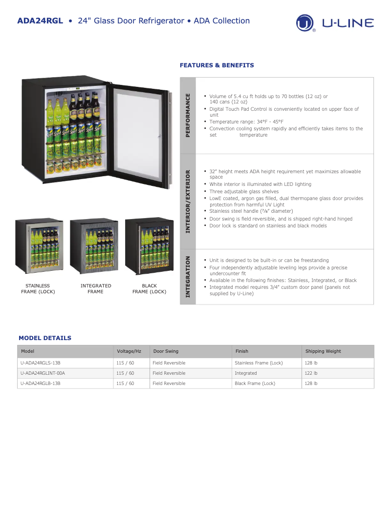 Page 1 de la notice Fiche technique U-Line U-ADA24RGL