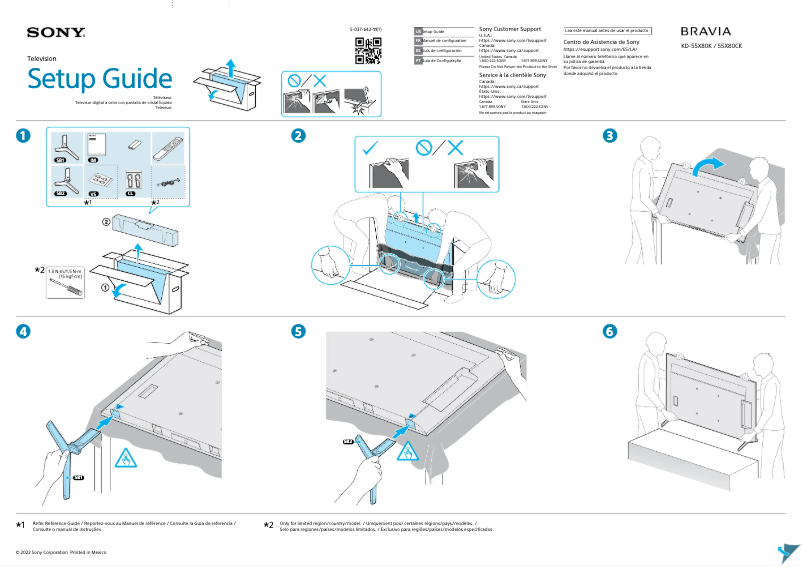 Page 1 de la notice Guide d'installation Sony KD-55X80CK