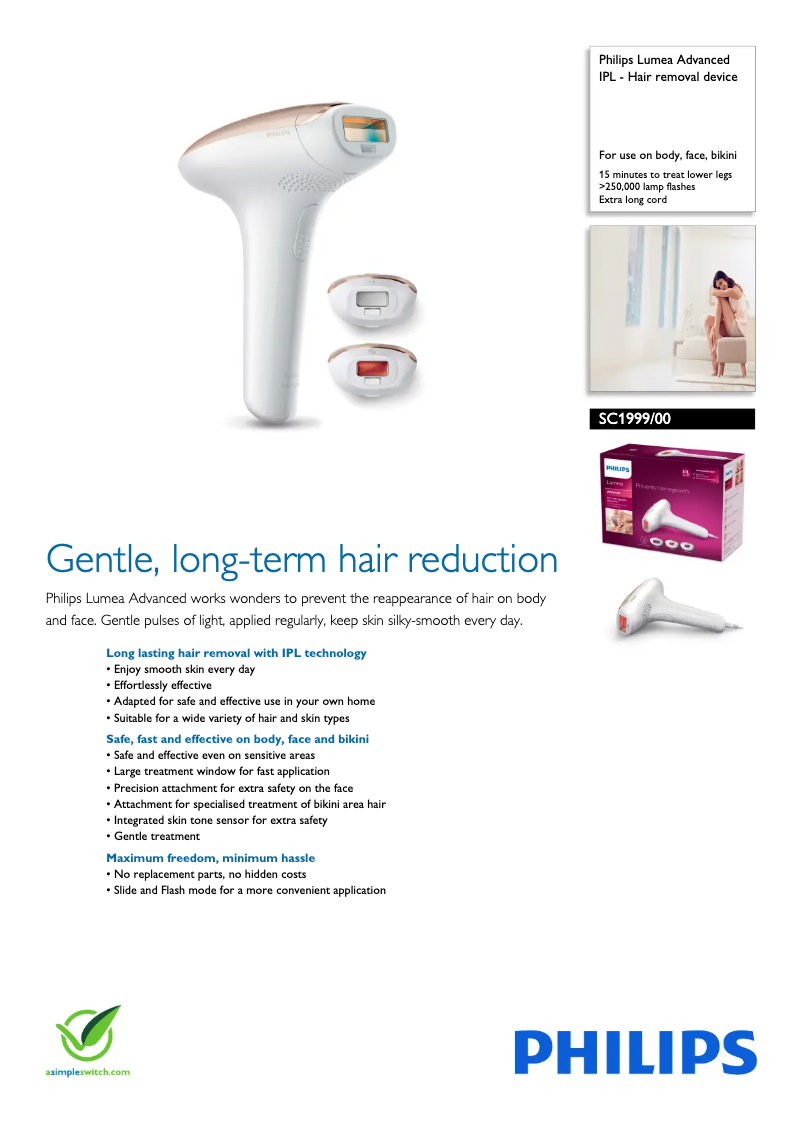 Page 1 de la notice Fiche technique Philips Lumea Advanced SC1999