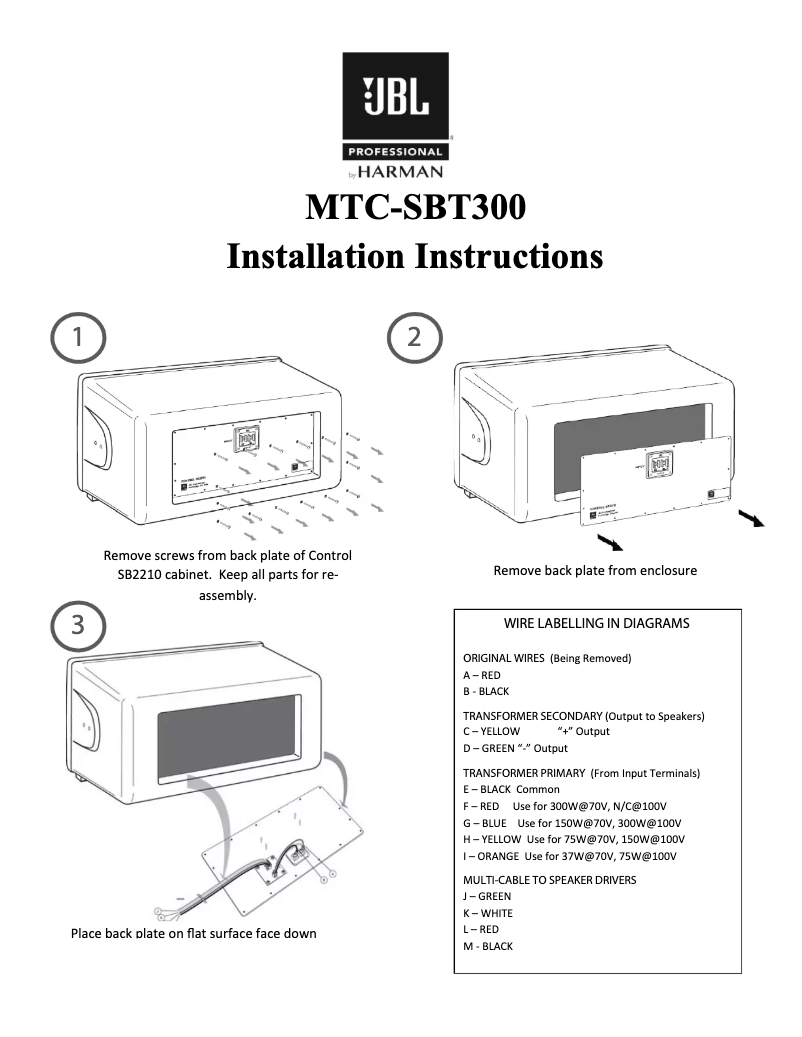 Page n°1 - Guide d'installation JBL Control SB2210