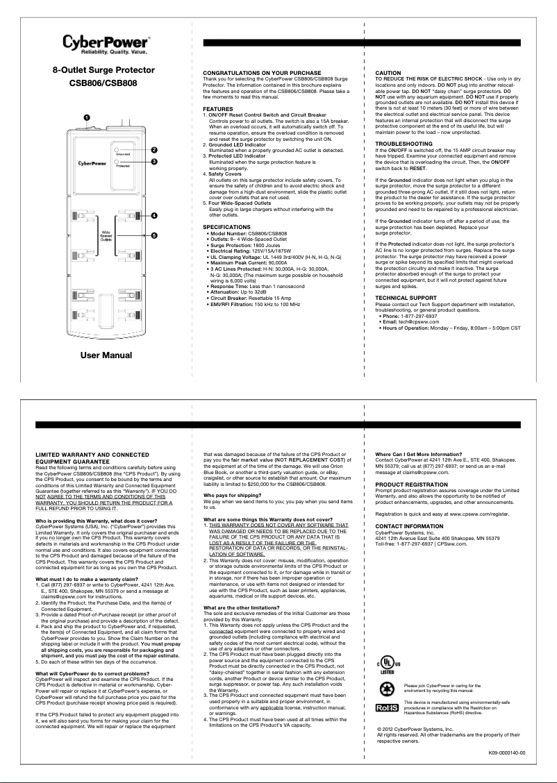 Page n°1 - Manuel utilisateur CyberPower Essential CSB806