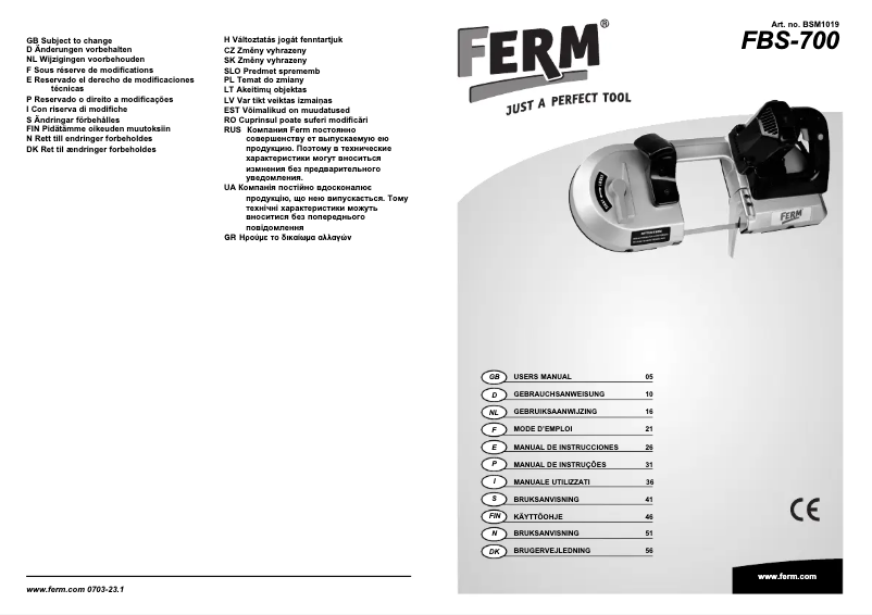 Page n°1 - Manuel utilisateur Ferm FBS-700