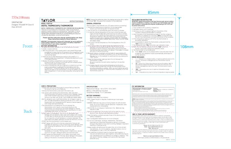 Page 1 de la notice Manuel utilisateur Taylor 5305742