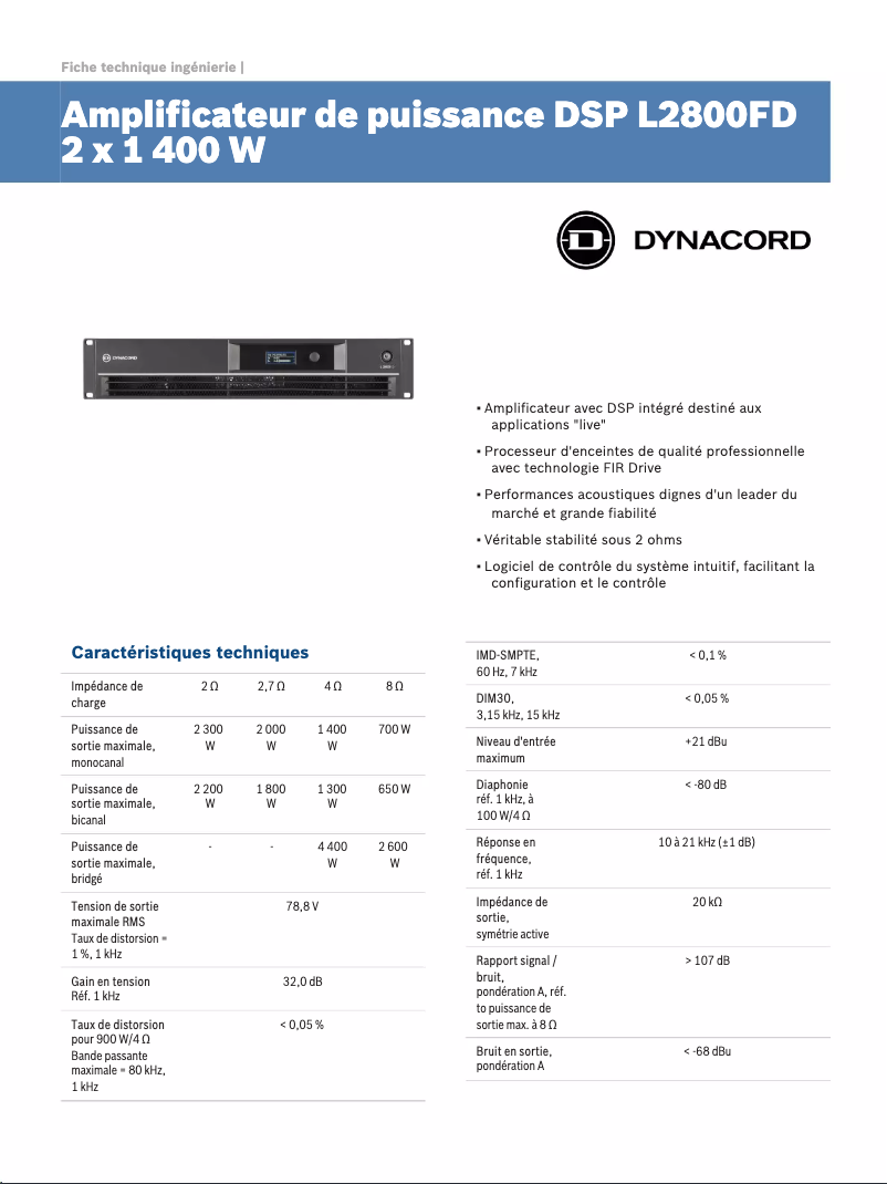Page n°1 - Fiche technique Dynacord L2800FD