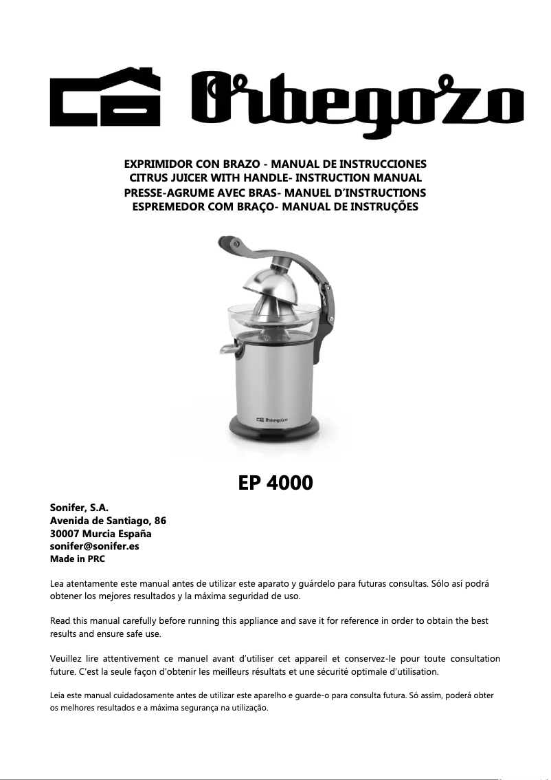 Page 1 de la notice Manuel utilisateur Orbegozo EP 4000