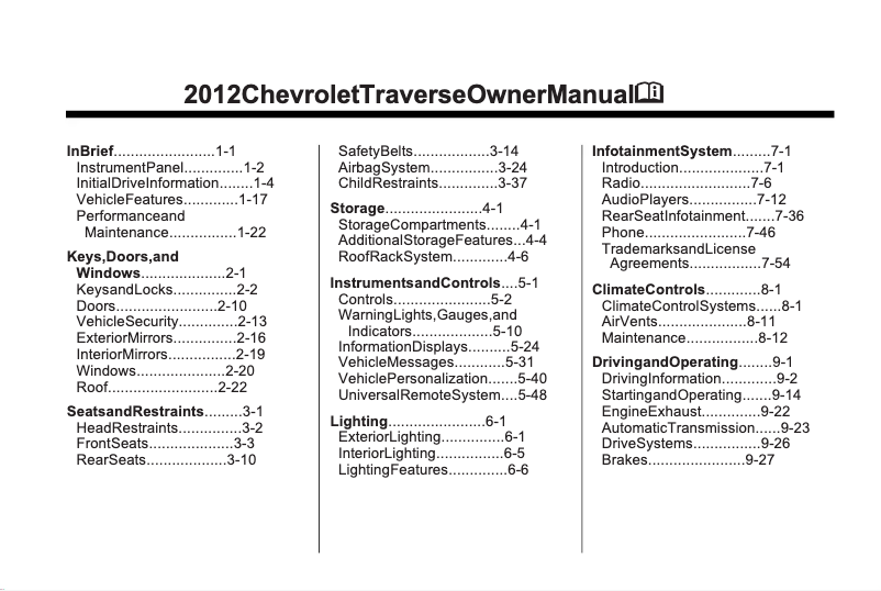 Page 1 de la notice Manuel utilisateur Chevrolet Traverse (2012)