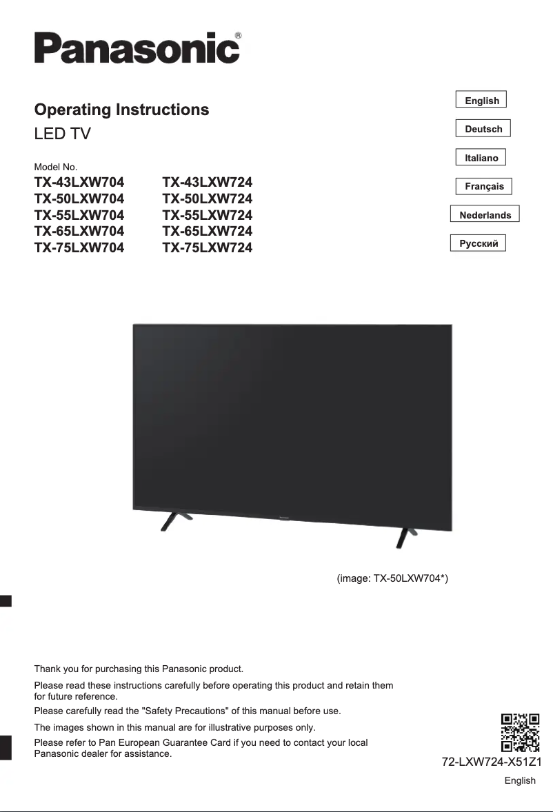 First page image of the manual for TX-43LXW704