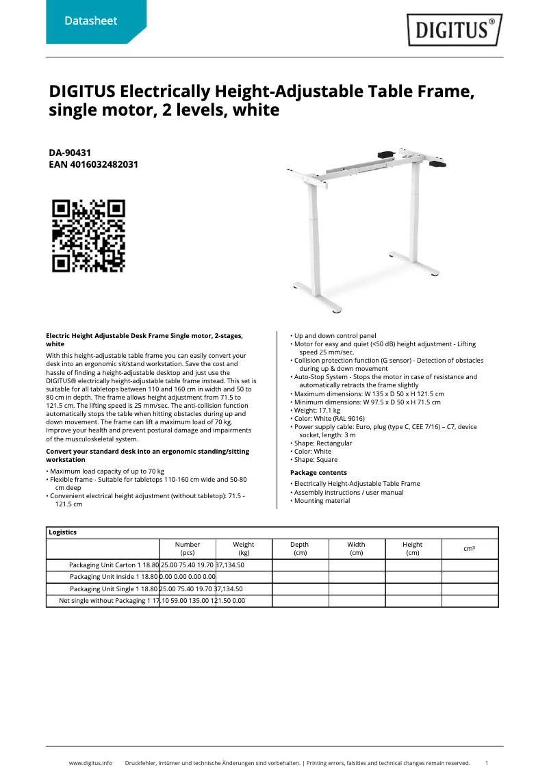 Page 1 de la notice Fiche technique Digitus DA-90431