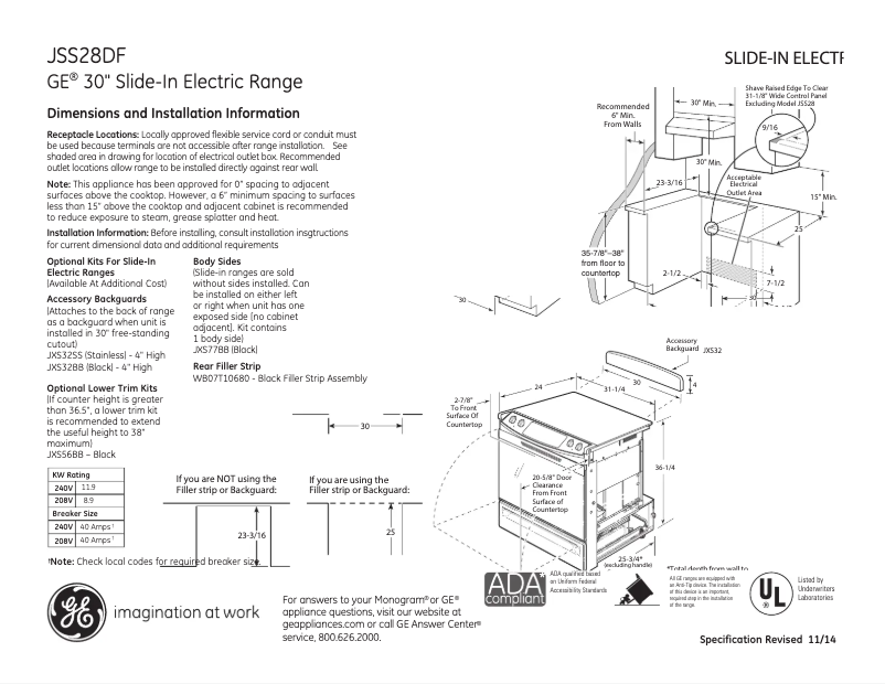 Page n°1 - Fiche technique GE JSS28DFBB