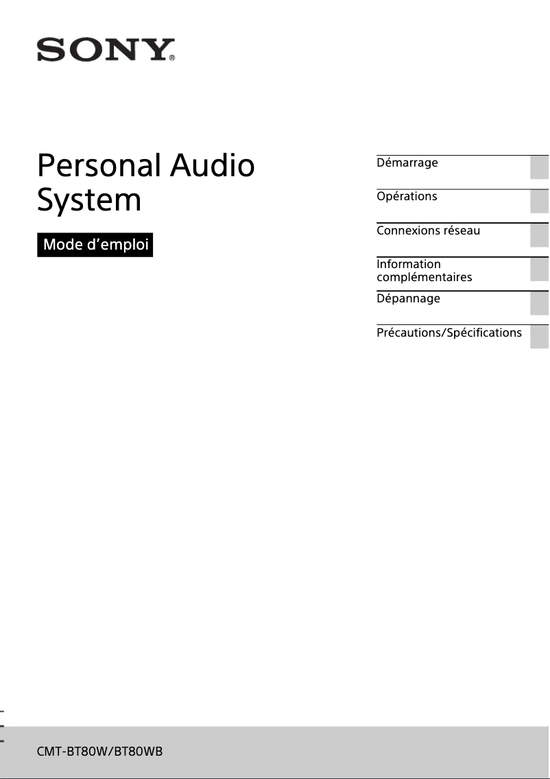 Page 1 de la notice Manuel utilisateur Sony CMT-BT80W