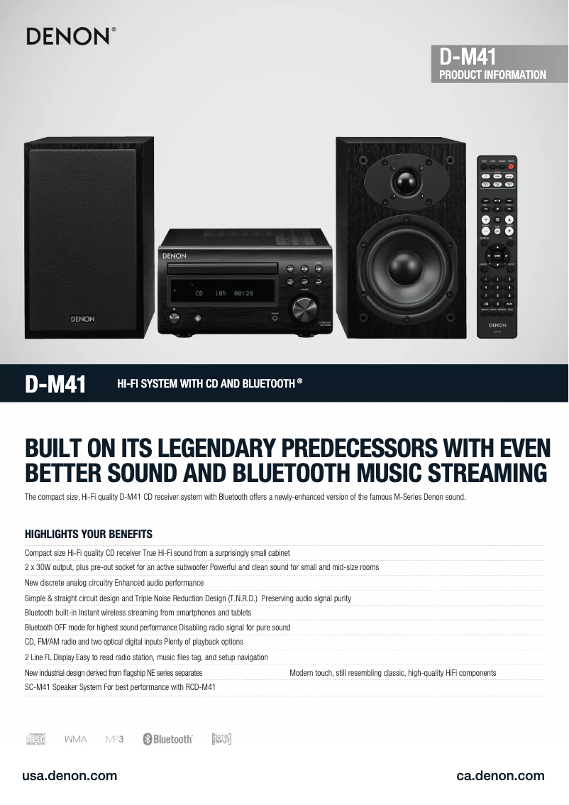 Page 1 de la notice Fiche technique Denon D-M40