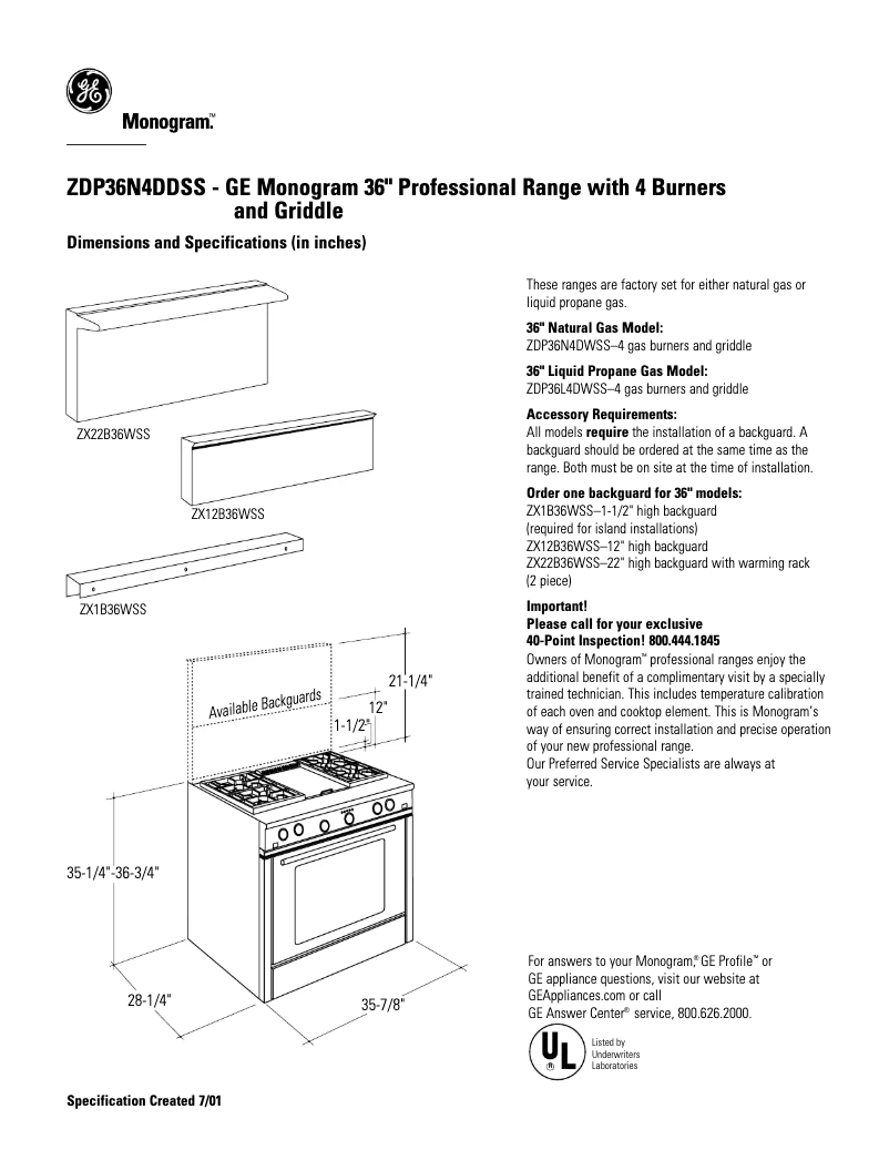 Page n°1 - Fiche technique GE ZDP36N4DDSS