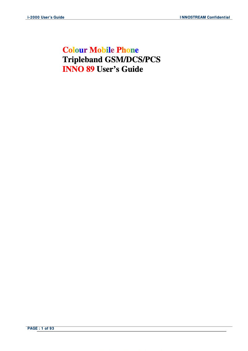 Image de la première page du manuel de l'appareil INNO 89