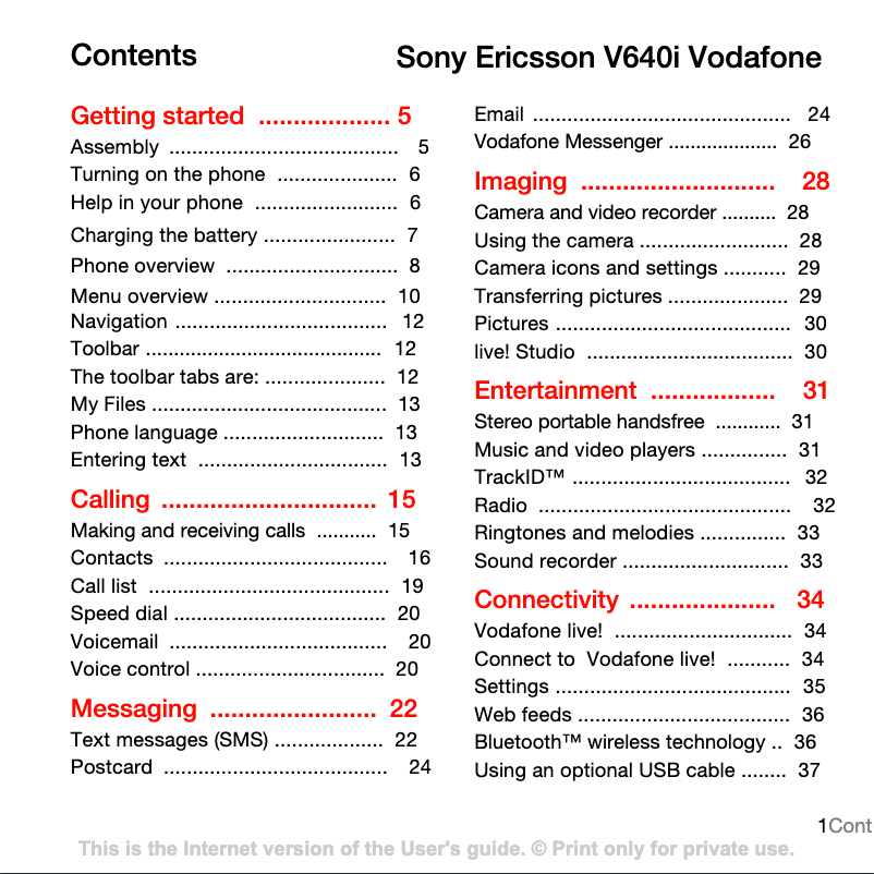 Página 1 del manual Manual de usuario Sony Ericsson V640