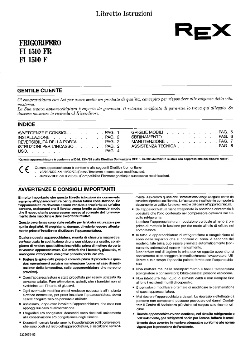 Page 1 de la notice Manuel utilisateur Rex FI1510FR