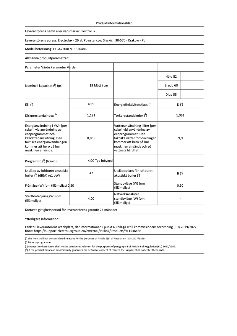 Image de la première page du manuel de l'appareil EEG47300L